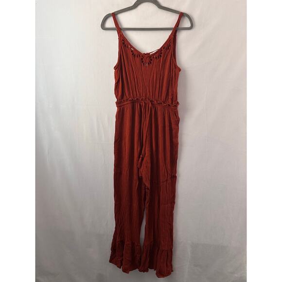 Patrons of Peace Jumpsuit Rust Brown Boho Flare Leg Cutout Hippie Granola Girl M - Picture 3 of 7